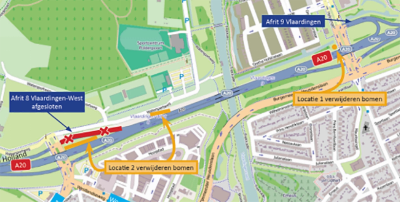 Afrit A20 Vlaardingen-West dicht op maandag 15 maart