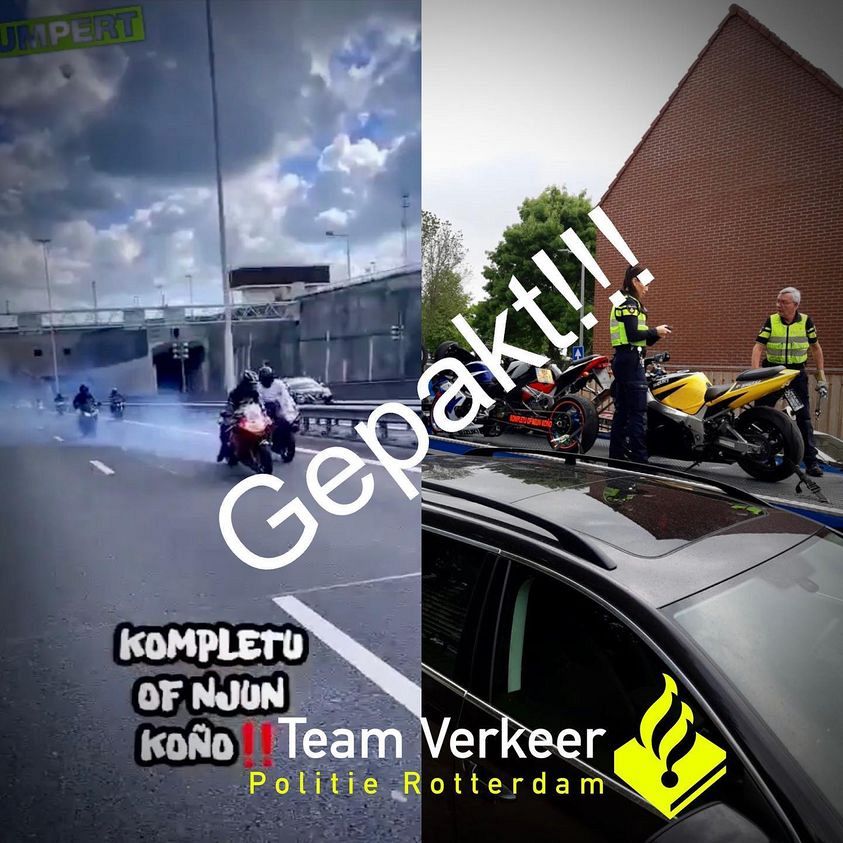 Politie neemt motorfietsen in beslag na wangedrag bij Beneluxtunnel