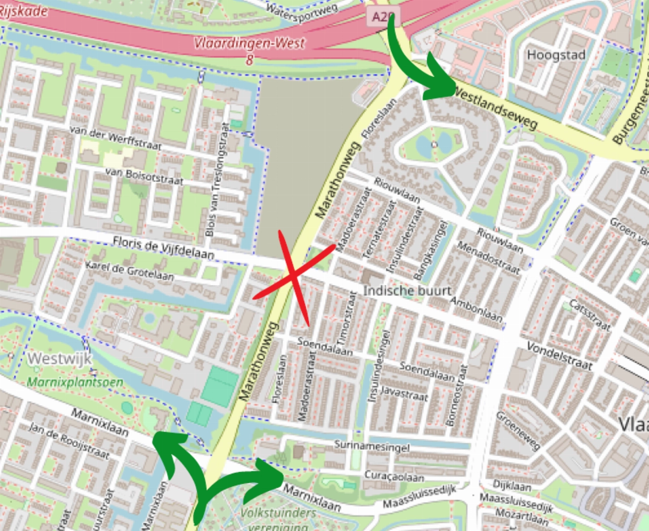 10 tot 13 juli: afsluiting kruising Marathonweg/Billitonlaan
