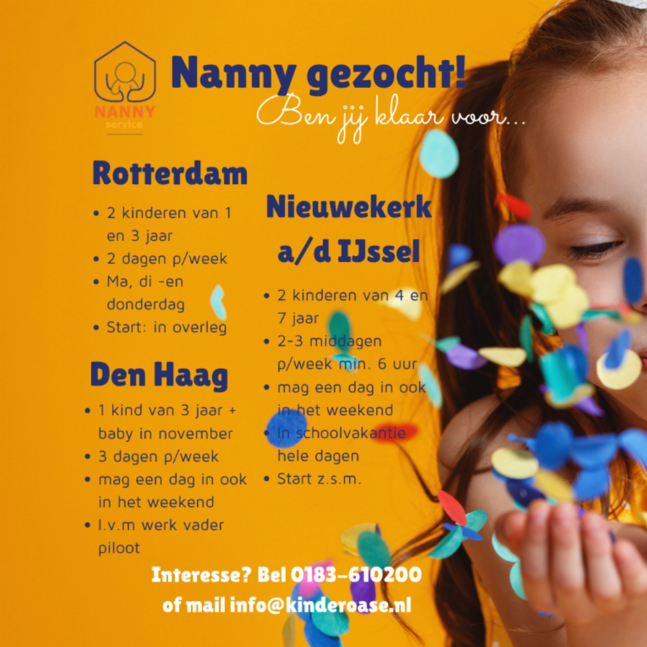 Kinderoase zoekt enthousiaste nanny's in Vlaardingen, Schiedam, Rotterdam en omgeving