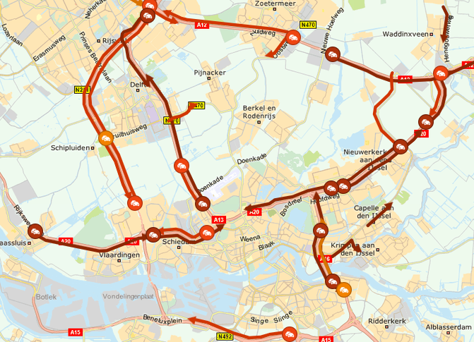 Verkeersinfarct aan noordkant Rotterdam