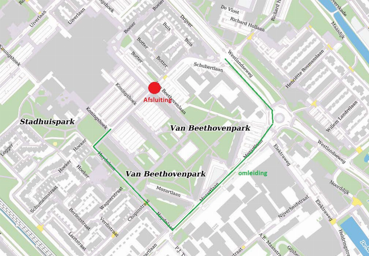 Afsluiting Van Beethovenlaan vanaf 11 mei