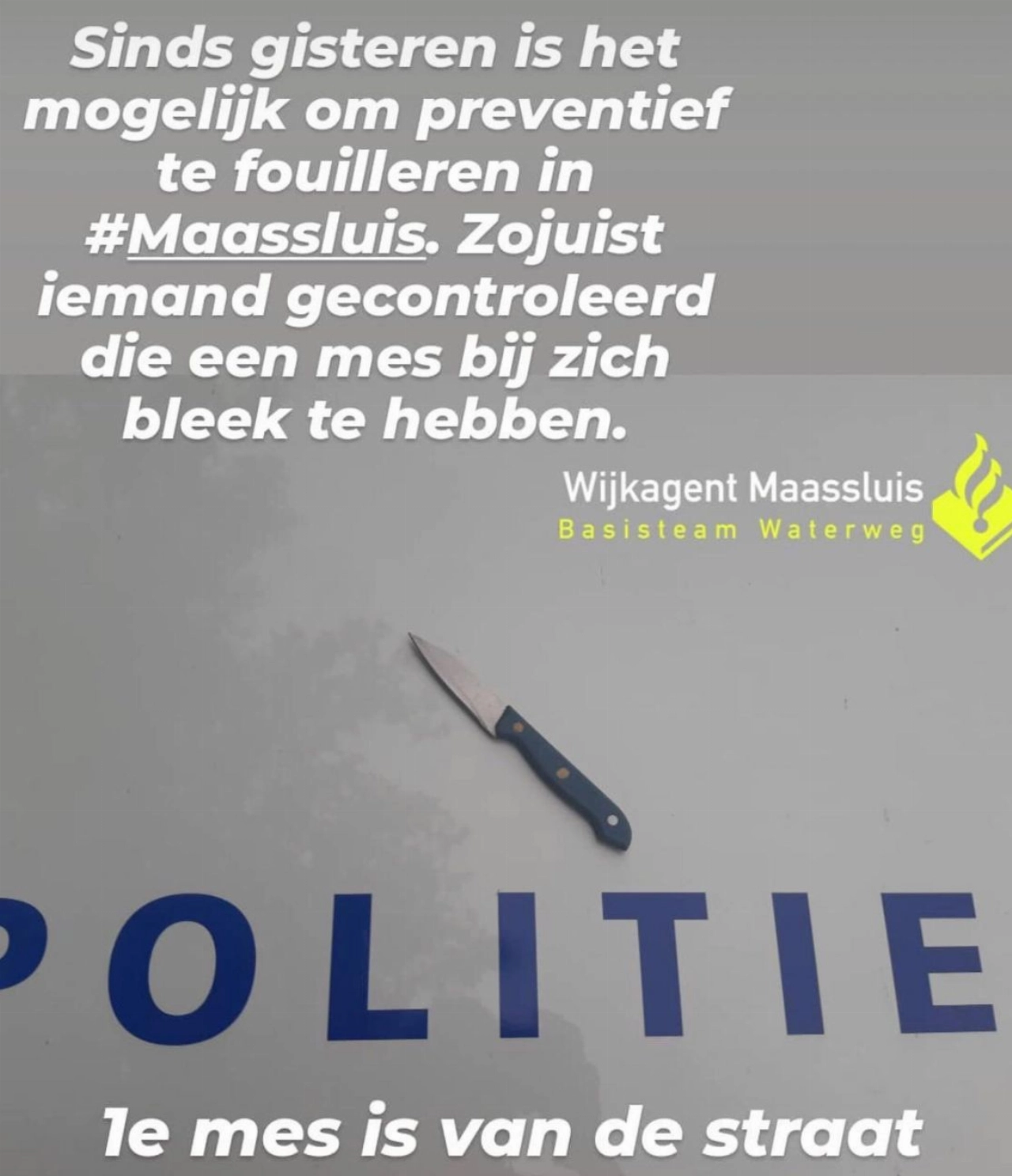 Mes van straat door preventief fouilleren