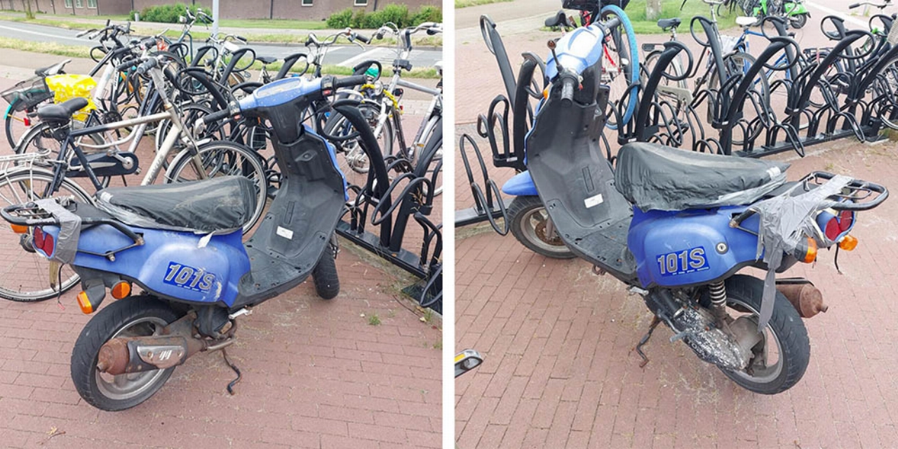 Van wie is deze verwaarloosde scooter?