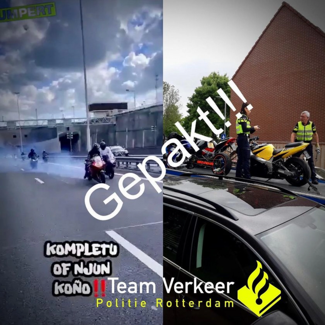 Politie neemt motorfietsen in beslag na wangedrag bij Beneluxtunnel