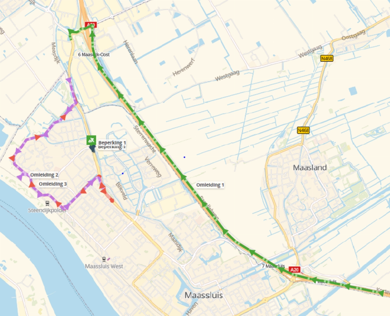 Omleiding door werk aan rotonde Westlandseweg