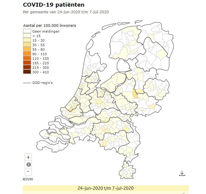 RIVM meldt voor Schiedam 21 besmettingen en een ziekenhuisopname