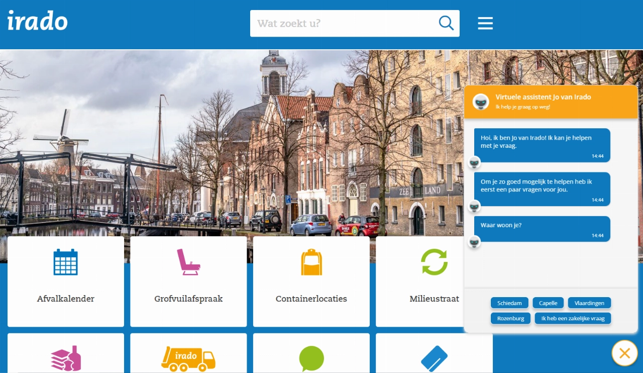 24/7 hulp van Jo, de virtuele assistent van Irado