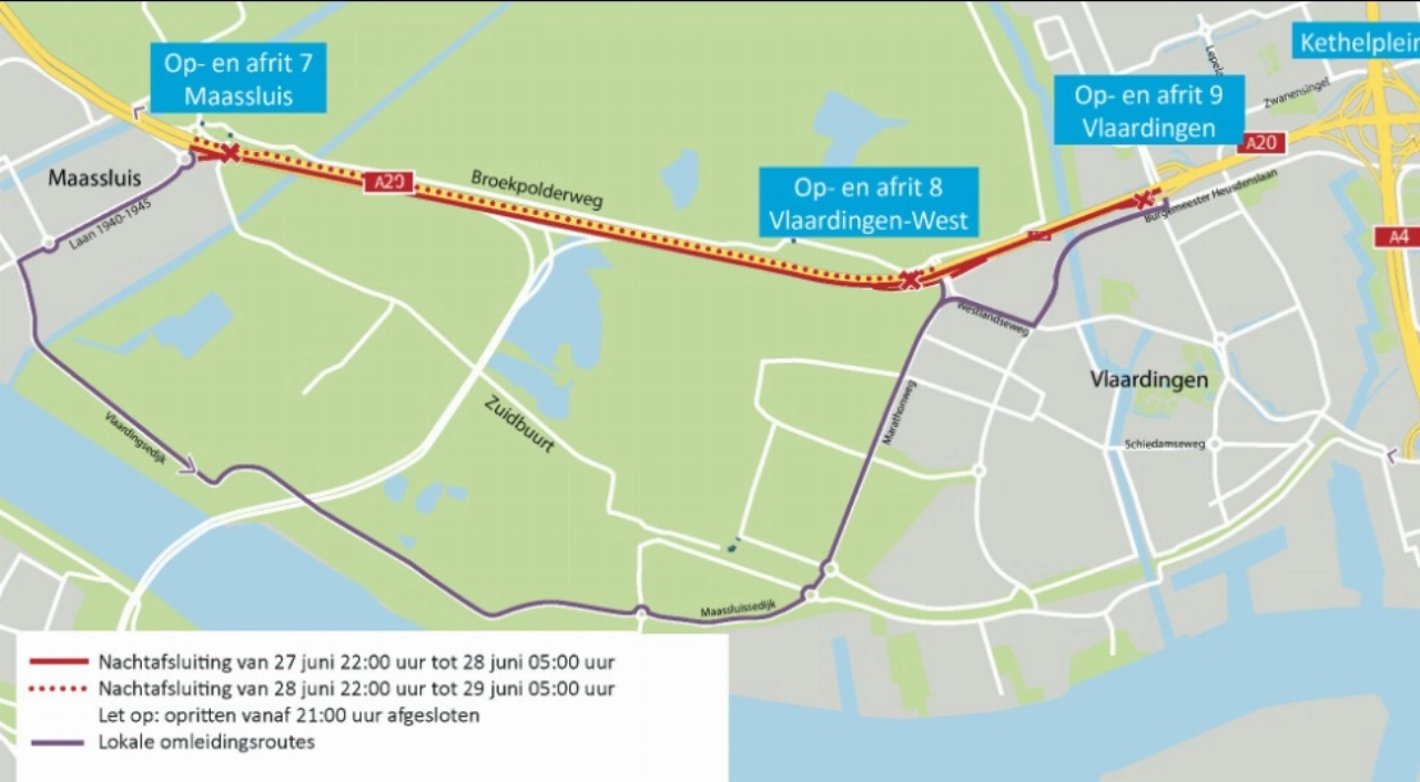 A20 &rsquo;s nachts dicht voor werk aan Blankenburgverbinding