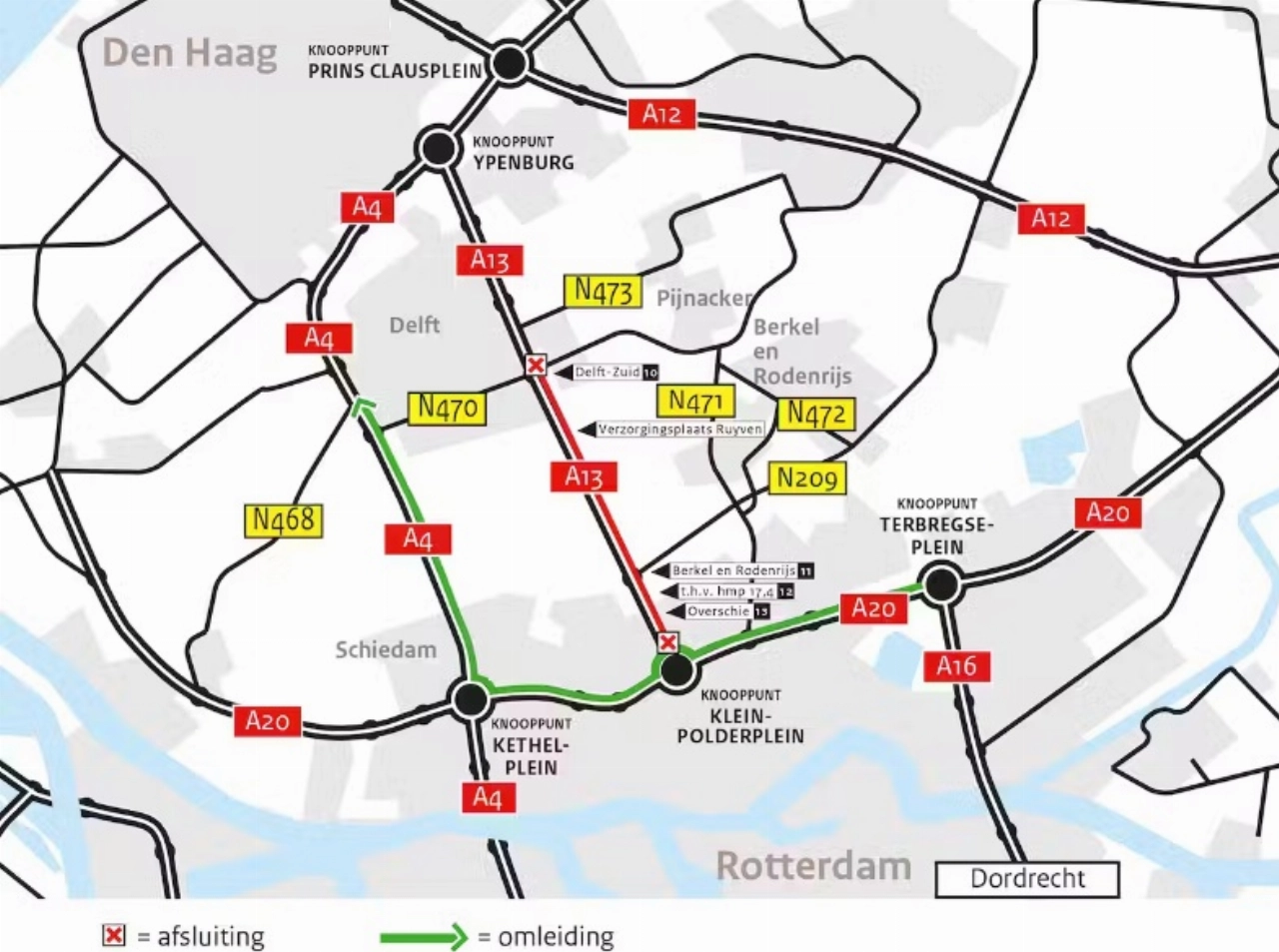 Mogelijk extra drukte bij Schiedam door wegafsluiting in regio