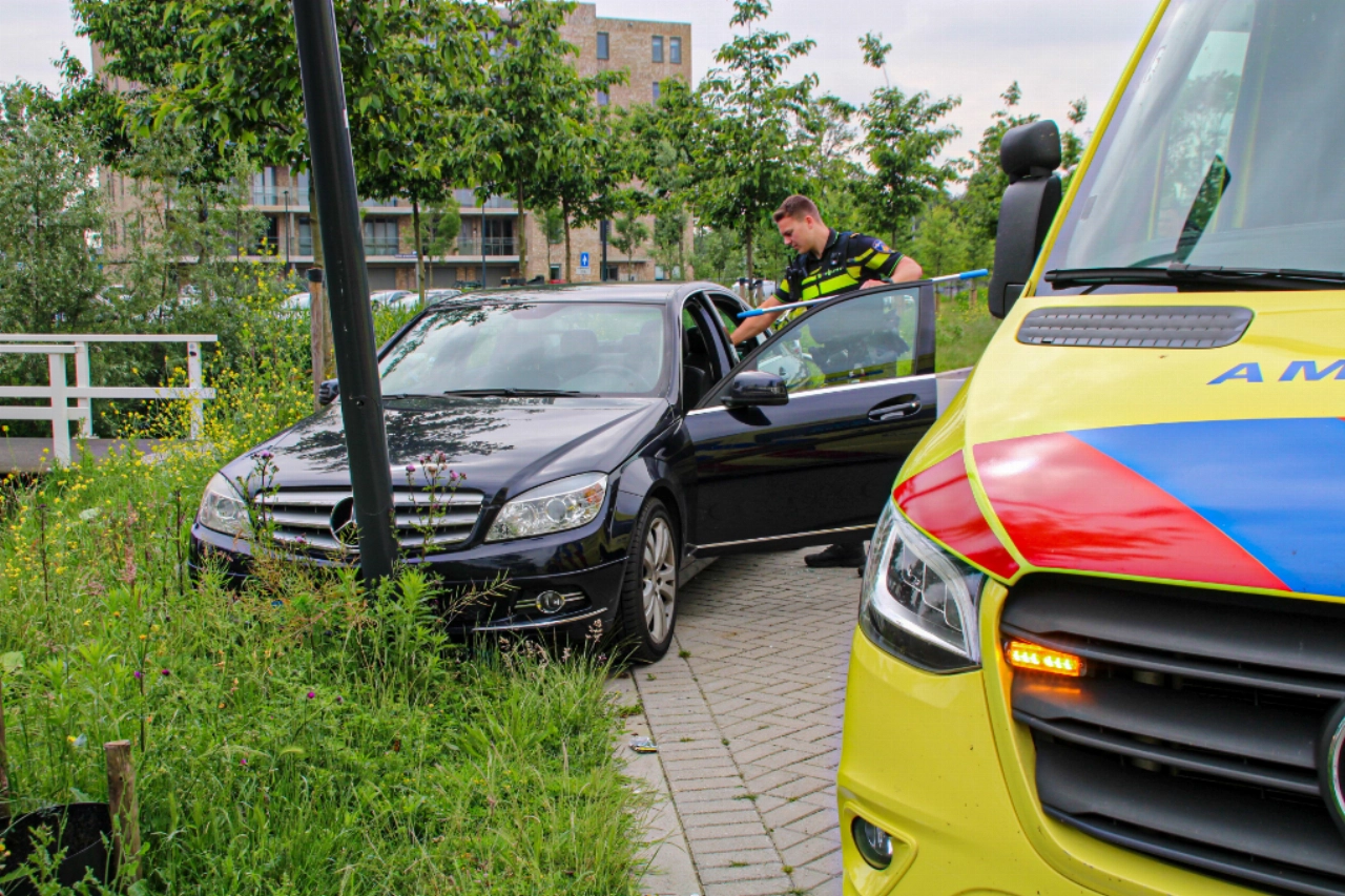 Bestuurder onwel; auto tegen paal