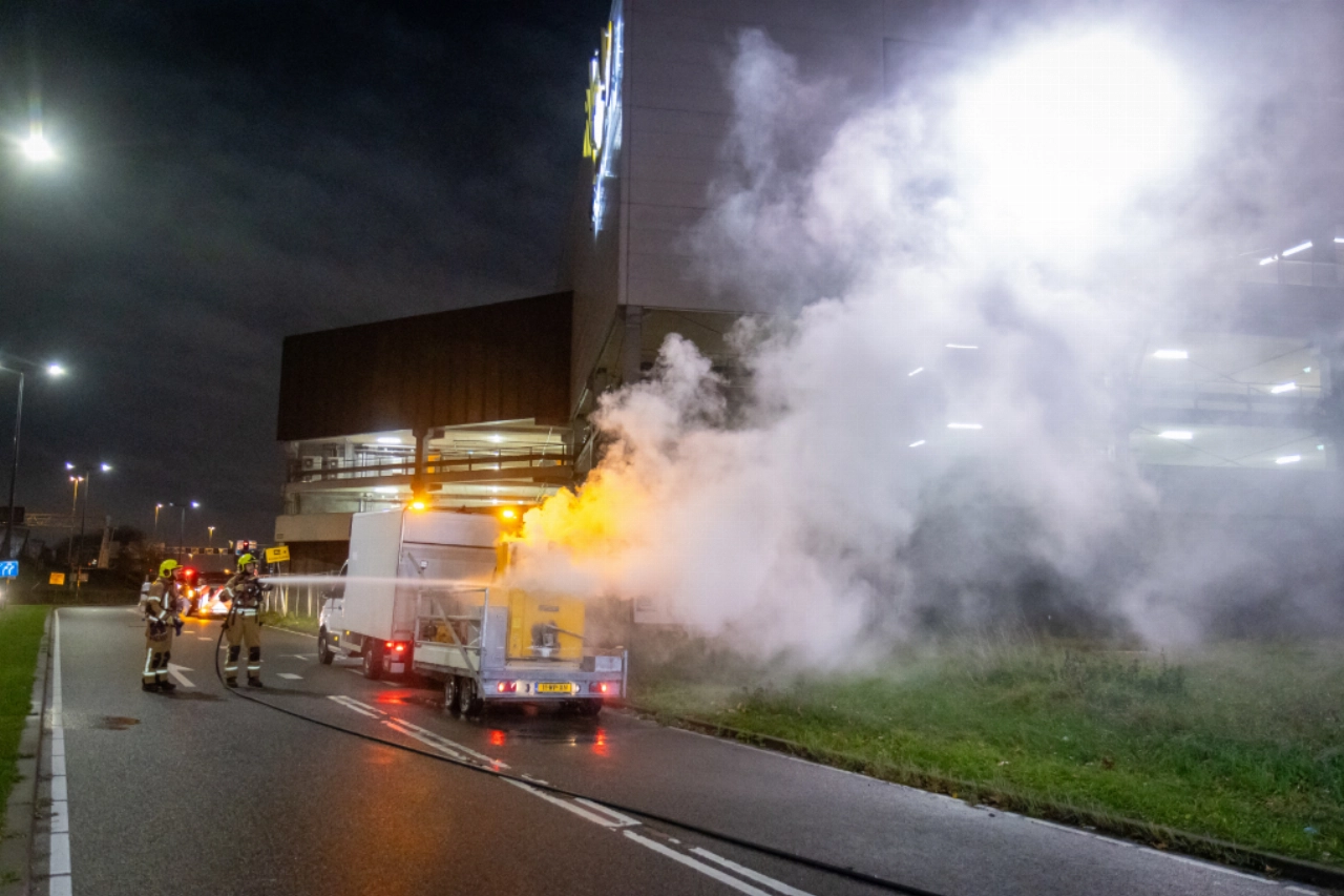 Belijningsmachine in brand