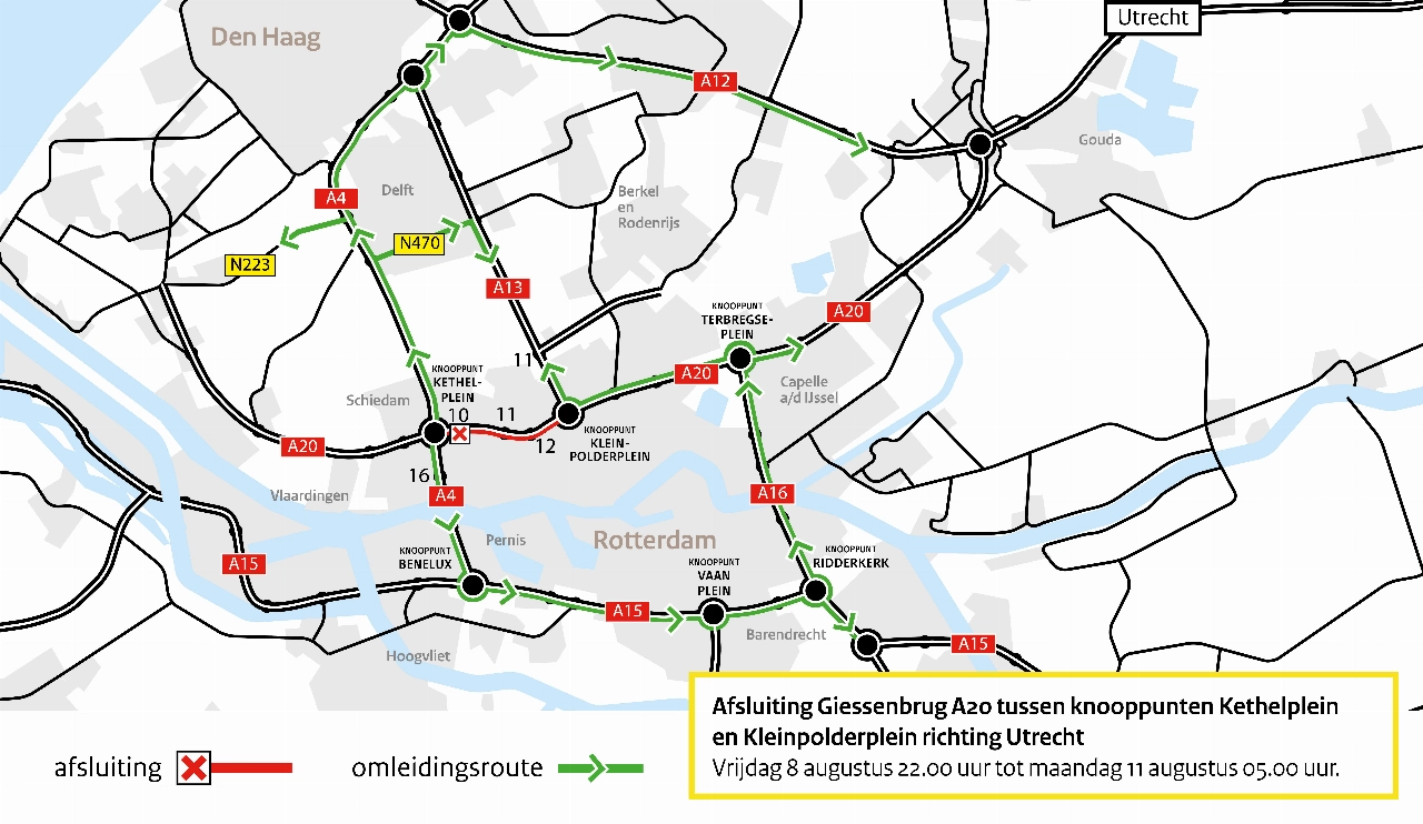 Giessenbrug A20 dicht twee weekenden in augustus
