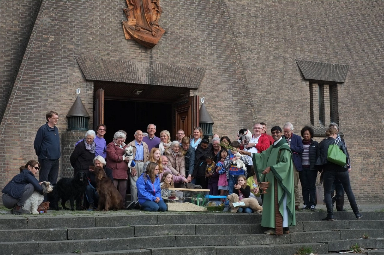 Dierenzegening op het kerkplein