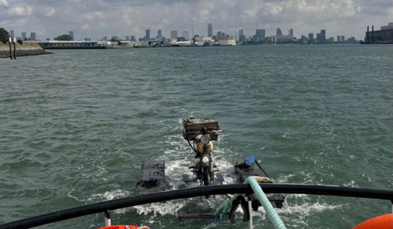 Brommer op Zee over zilte water van Nieuwe Maas