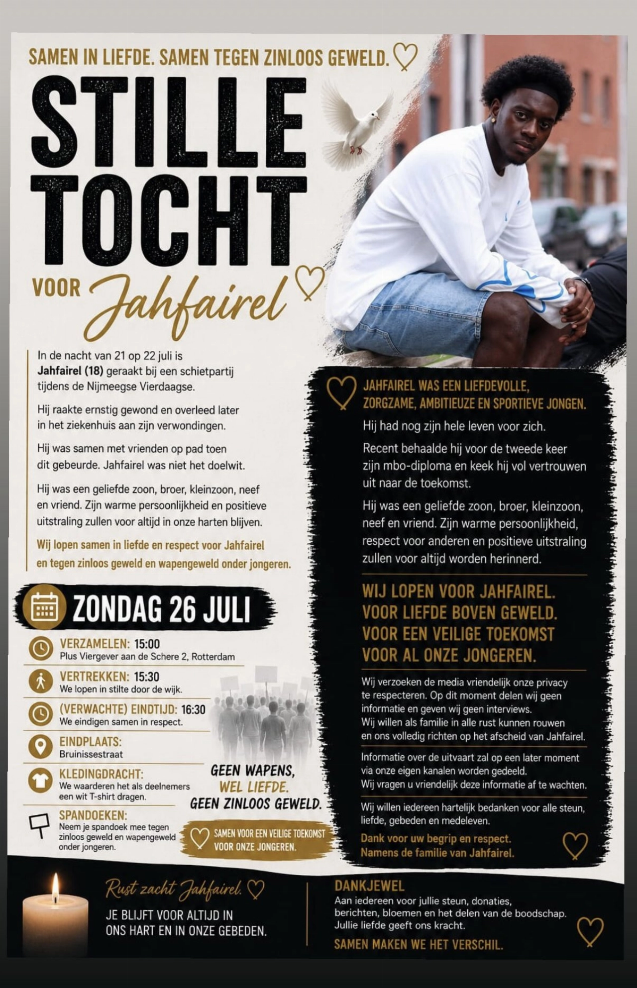 Stille tocht voor overleden Jahfairel na dodelijke schietpartij