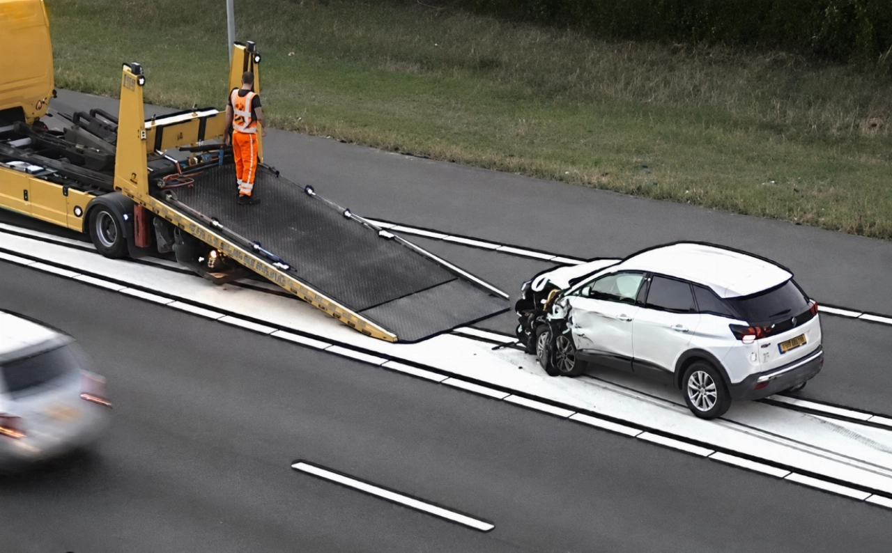 Drie rijstroken dicht nadat auto op pijlwagen inrijdt