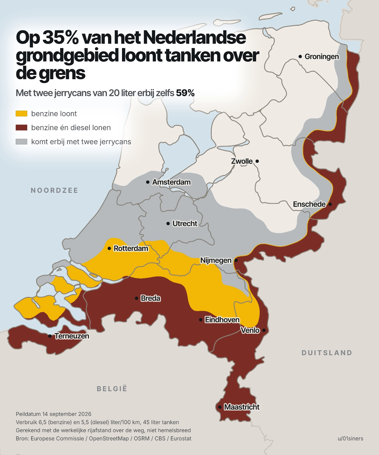 ‘Veel mensen kunnen vier euro voor benzine betalen’: kaart toont groot prijsverschil met buurlanden