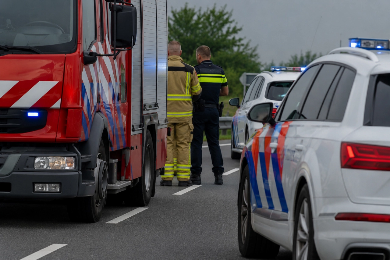 Tankwagen kantelt en auto slaat over de kop op A15, automobilist gewond