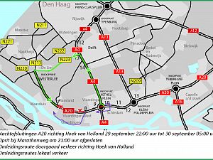 Extra nachtafsluiting A20 richting Hoek van Holland