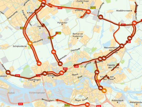 Verkeersinfarct aan noordkant Rotterdam