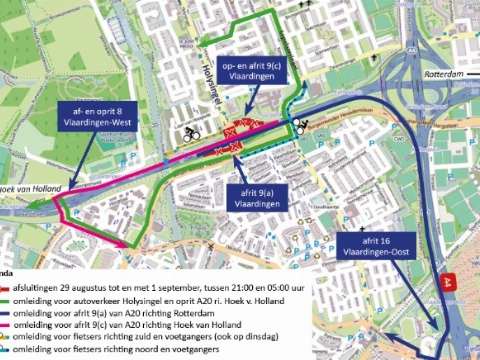 Holysingel en op- en afritten A20 dicht