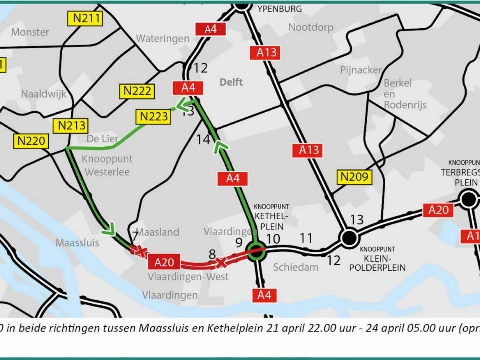 A20 's nachts en in het weekend op slot