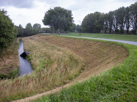 Auto de dijk af en het water in
