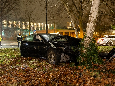 Taxirijder onder invloed rijdt tegen boom aan in Vlaardingen