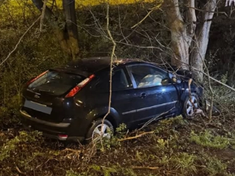 Auto vliegt uit bocht, tegen boom op afrit A20