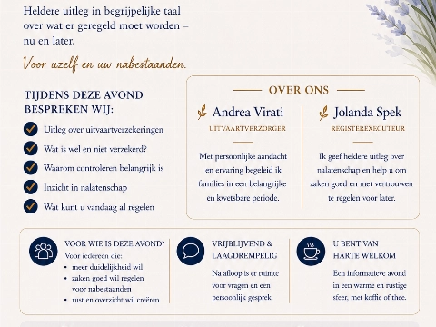 Informatieavond Uitvaartverzekeringen en Nalatenschap bij Virati Uitvaartverzorging en Uitvaartwinkel