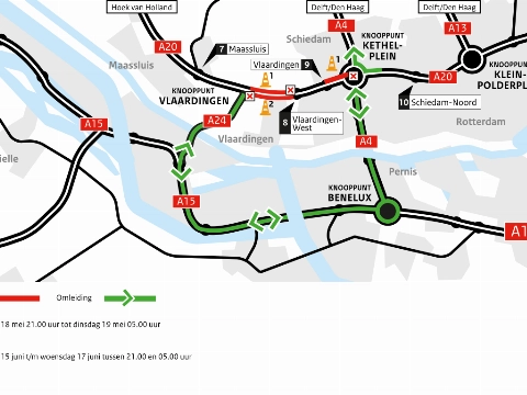A20 meerdere nachten dicht bij Vlaardingen