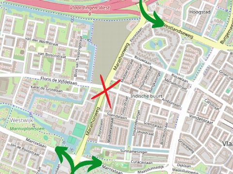 10 tot 13 juli: afsluiting kruising Marathonweg/Billitonlaan