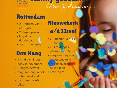 Kinderoase zoekt enthousiaste nanny's in Vlaardingen, Schiedam, Rotterdam en omgeving
