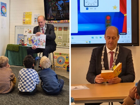 Burgemeester leest voor op IKC Het Spectrum tijdens Kinderboekenweek