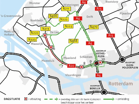 A20 afgesloten tussen Vlaardingen en Westerlee