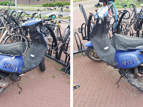 Van wie is deze verwaarloosde scooter?