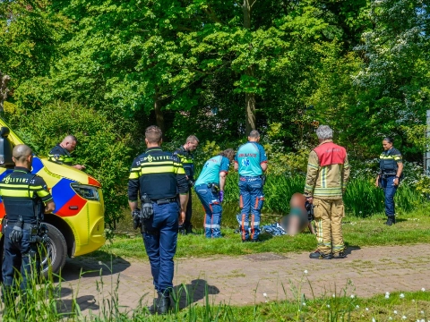 Verwarde vrouw springt in het water Wipperspark