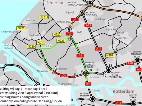 A20 Maassluis - Vlaardingen-West afgesloten in het weekend