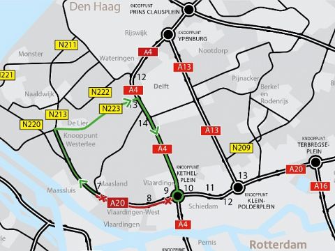 A20 richting Schiedam komende week 'vaak dicht