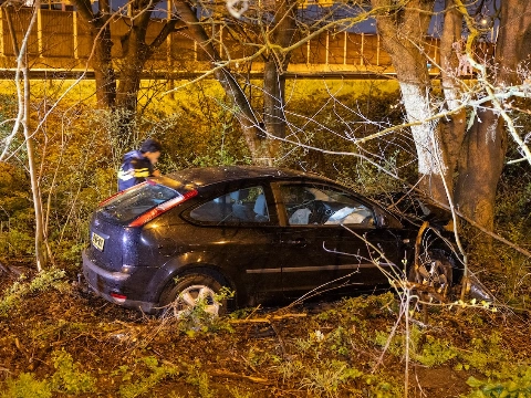 Auto vliegt uit bocht, tegen boom