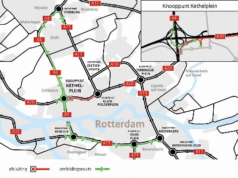 A20 dicht tussen Kethelplein en Kleinpolderplein