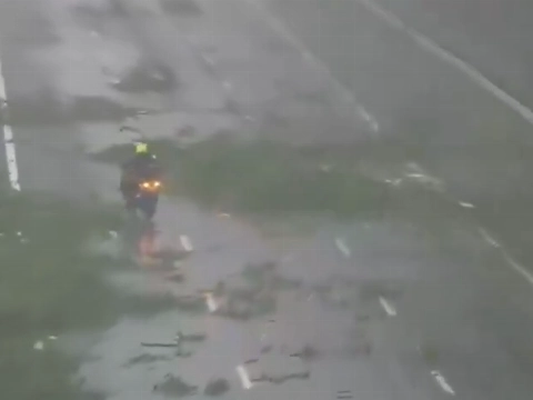 A15 bezaaid met takken na onweersbui