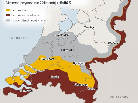 ‘Veel mensen kunnen vier euro voor benzine betalen’: kaart toont groot prijsverschil met buurlanden